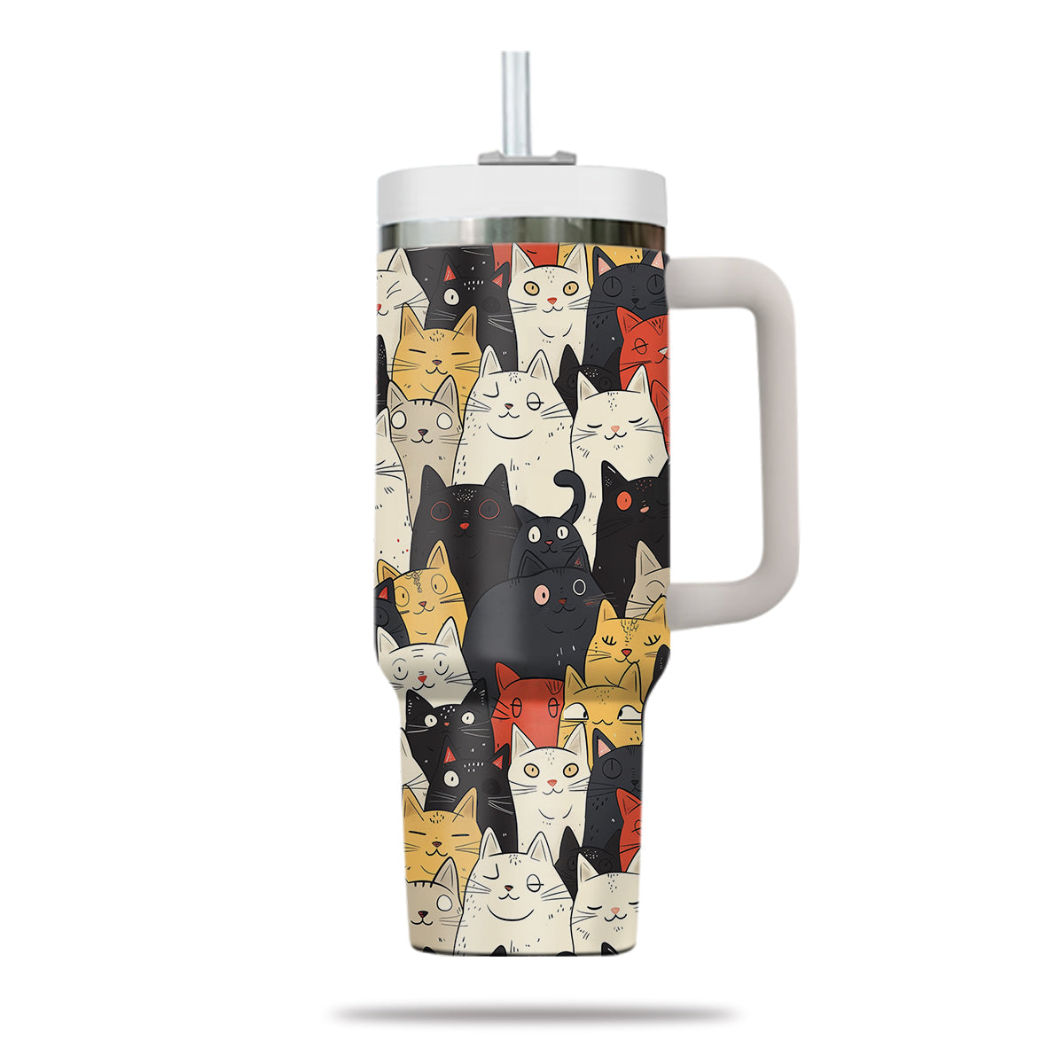 Cute Cat Tumbler 40oz With Handle, Cat Pattern 40oz Tumbler, Cat Lover Tumbler 40oz, Stainless Steel Tumbler, Insulated Tumbler 21