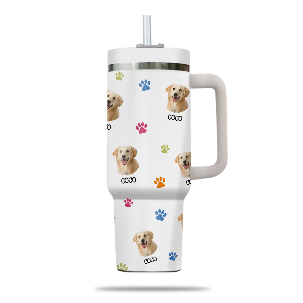 Custom Pet Photo Tumbler 40oz With Handle, Just A Girl Who Loves Dogs: Personalized Cute Dog Gifts for Dog Mom, Pets, Paw Prints , Puppies Tumbler with Straw, Dog Lover Tumbler, Favorite Pet Tumbler, Stainless Steel Tumbler, Insulated Tumbler 09