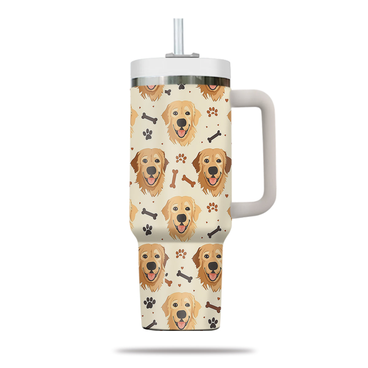 Cute Golden Retriever Tumbler 40oz With Handle, Golden Retriever Pattern 40oz Tumbler, Dog Paw Photo Tumbler with Straw, Dog Lover Tumbler, Stainless Steel Tumbler, Insulated Tumbler