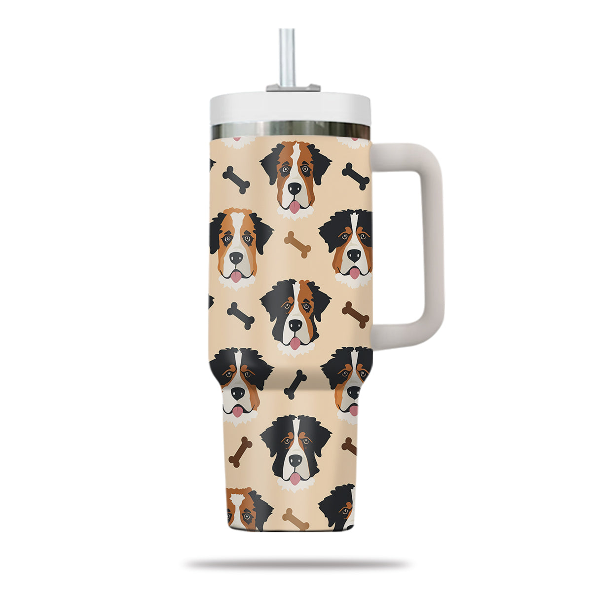 Cute St. Bernard Tumbler 40oz With Handle, St. Bernard Pattern 40oz Tumbler, Dog Paw Photo Tumbler with Straw, Dog Lover Tumbler, Stainless Steel Tumbler, Insulated Tumbler