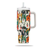 Thumbnail for Cute Dog Tumbler 40oz With Handle, Dog Face Pattern 40oz Tumbler, Puppies Tumbler with Straw, Dog Lover Tumbler, Stainless Steel Tumbler, Insulated Tumbler 01