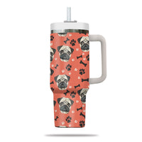 Thumbnail for Cute Pug Tumbler 40oz With Handle, Pug Pattern 40oz Tumbler, Dog Paw Photo Tumbler with Straw, Dog Lover Tumbler, Stainless Steel Tumbler, Insulated Tumbler