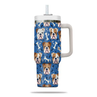 Thumbnail for Cute Bulldog Tumbler 40oz With Handle, Bulldog Pattern 40oz Tumbler, Dog Paw Photo Tumbler with Straw, Dog Lover Tumbler, Stainless Steel Tumbler, Insulated Tumbler