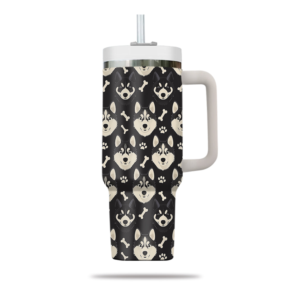 Cute Siberian Husky Tumbler 40oz With Handle, Siberian Husky Pattern 40oz Tumbler, Dog Paw Photo Tumbler with Straw, Dog Lover Tumbler, Stainless Steel Tumbler, Insulated Tumbler 01