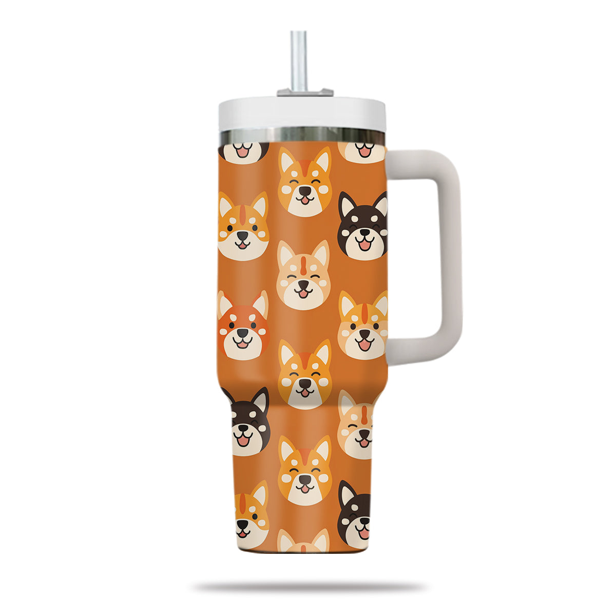 Cute Shiba Tumbler 40oz With Handle, Shiba Pattern 40oz Tumbler, Dog Paw Photo Tumbler with Straw, Dog Lover Tumbler, Stainless Steel Tumbler, Insulated Tumbler 02