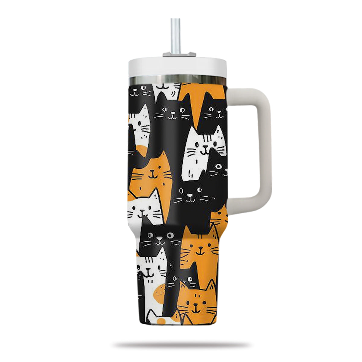 Cute Cat Tumbler 40oz With Handle, Cat Pattern 40oz Tumbler, Cat Lover Tumbler 40oz, Stainless Steel Tumbler, Insulated Tumbler 28