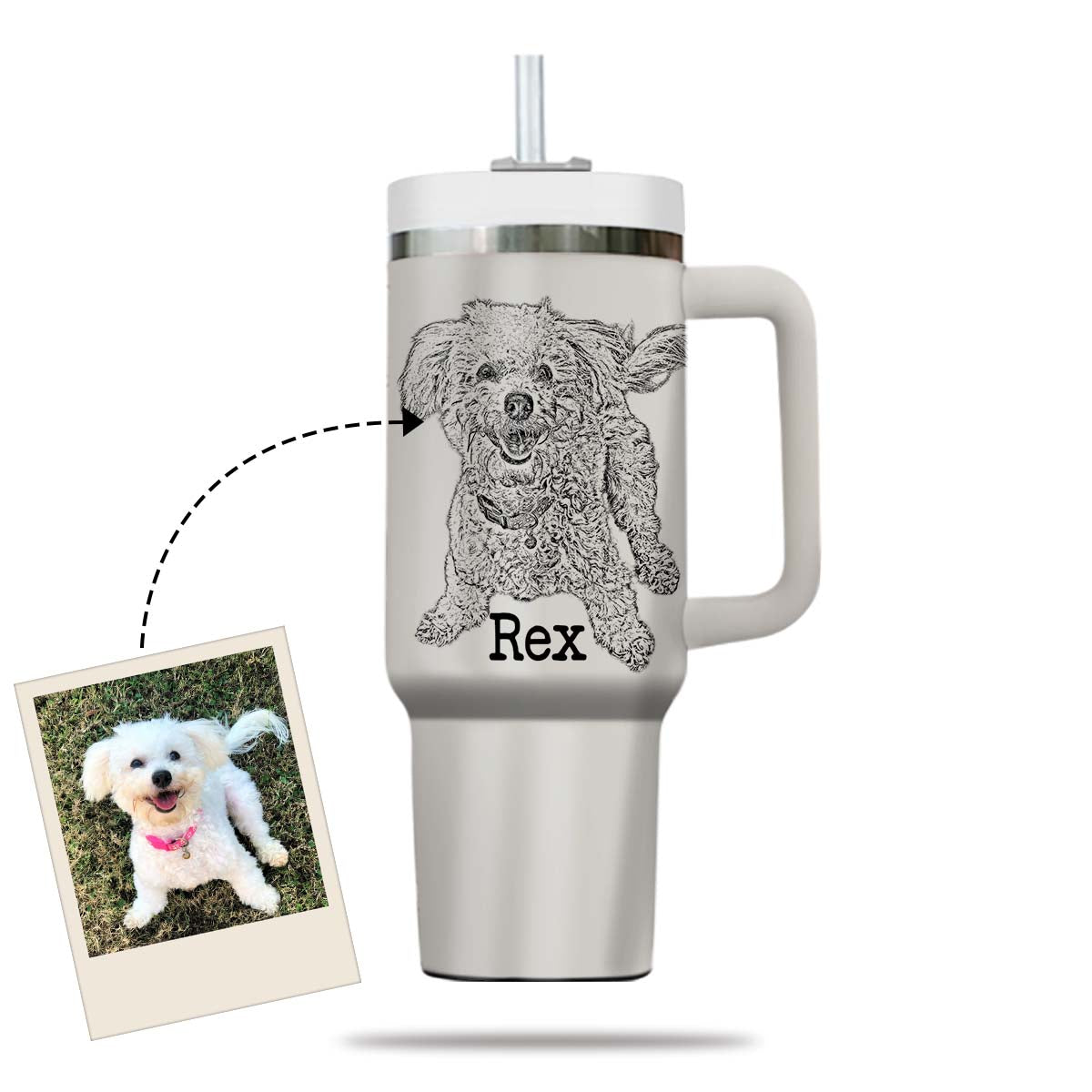 Custom Pet Photo Tumbler 40oz With Handle, Dog Photo Tumbler, Puppies Tumbler with Straw, Dog Lover Tumbler, Favorite Pet Tumbler, Stainless Steel Tumbler, Insulated Tumbler, Pet Photo Gift with Custom Pet Image 07