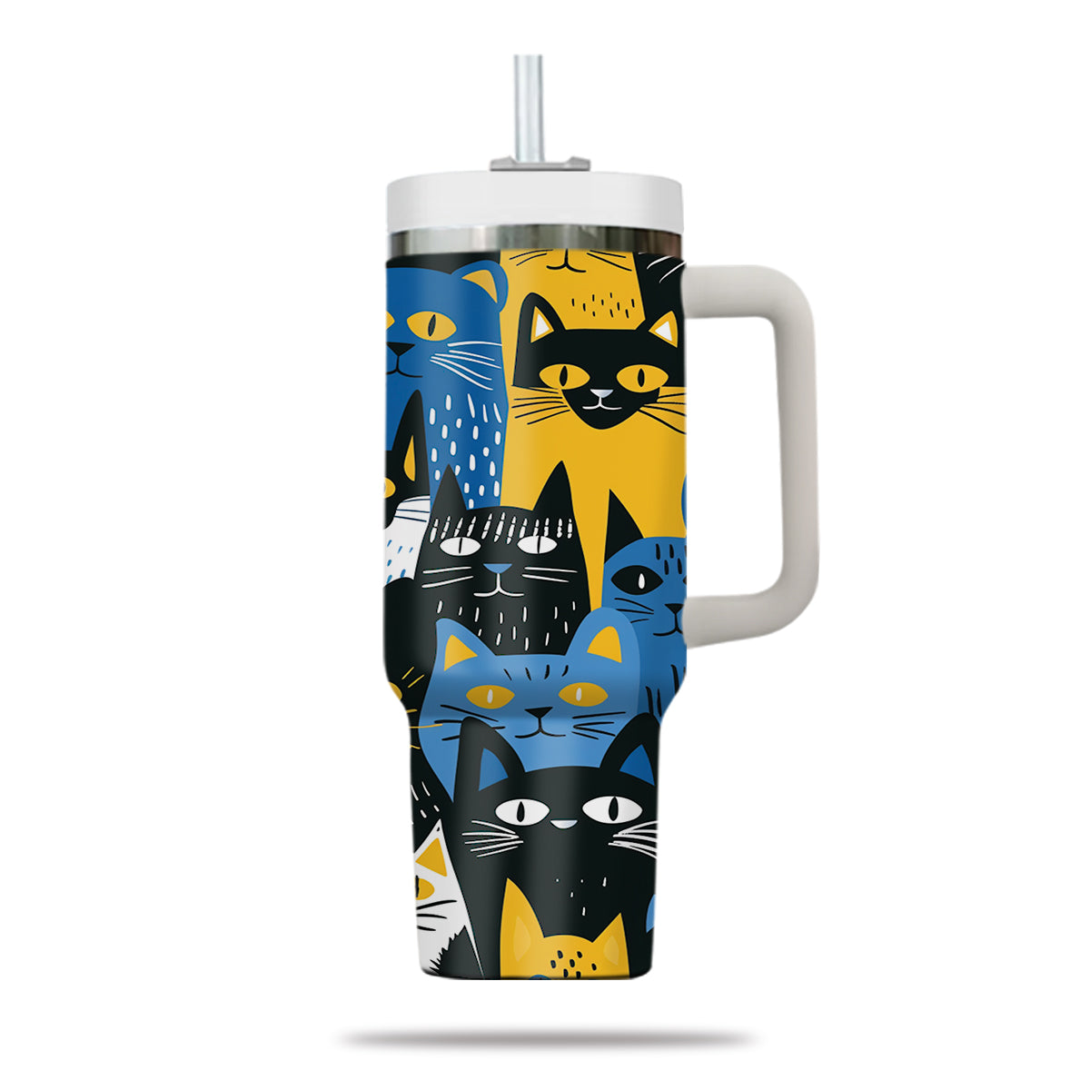 Cute Cat Tumbler 40oz With Handle, Cat Pattern 40oz Tumbler, Cat Lover Tumbler 40oz, Stainless Steel Tumbler, Insulated Tumbler 29