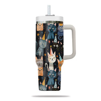 Thumbnail for Cute Cat Tumbler 40oz With Handle, Cat Pattern 40oz Tumbler, Cat Lover Tumbler 40oz, Stainless Steel Tumbler, Insulated Tumbler 14