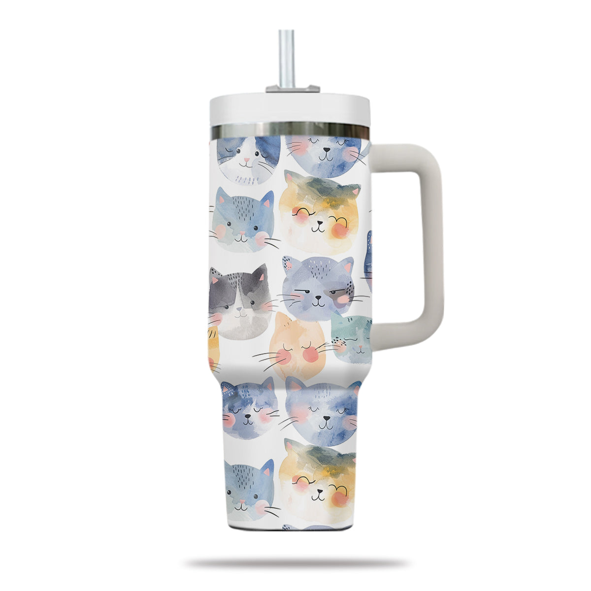 Cute Cat Tumbler 40oz With Handle, Cat Pattern 40oz Tumbler, Cat Lover Tumbler 40oz, Stainless Steel Tumbler, Insulated Tumbler 18