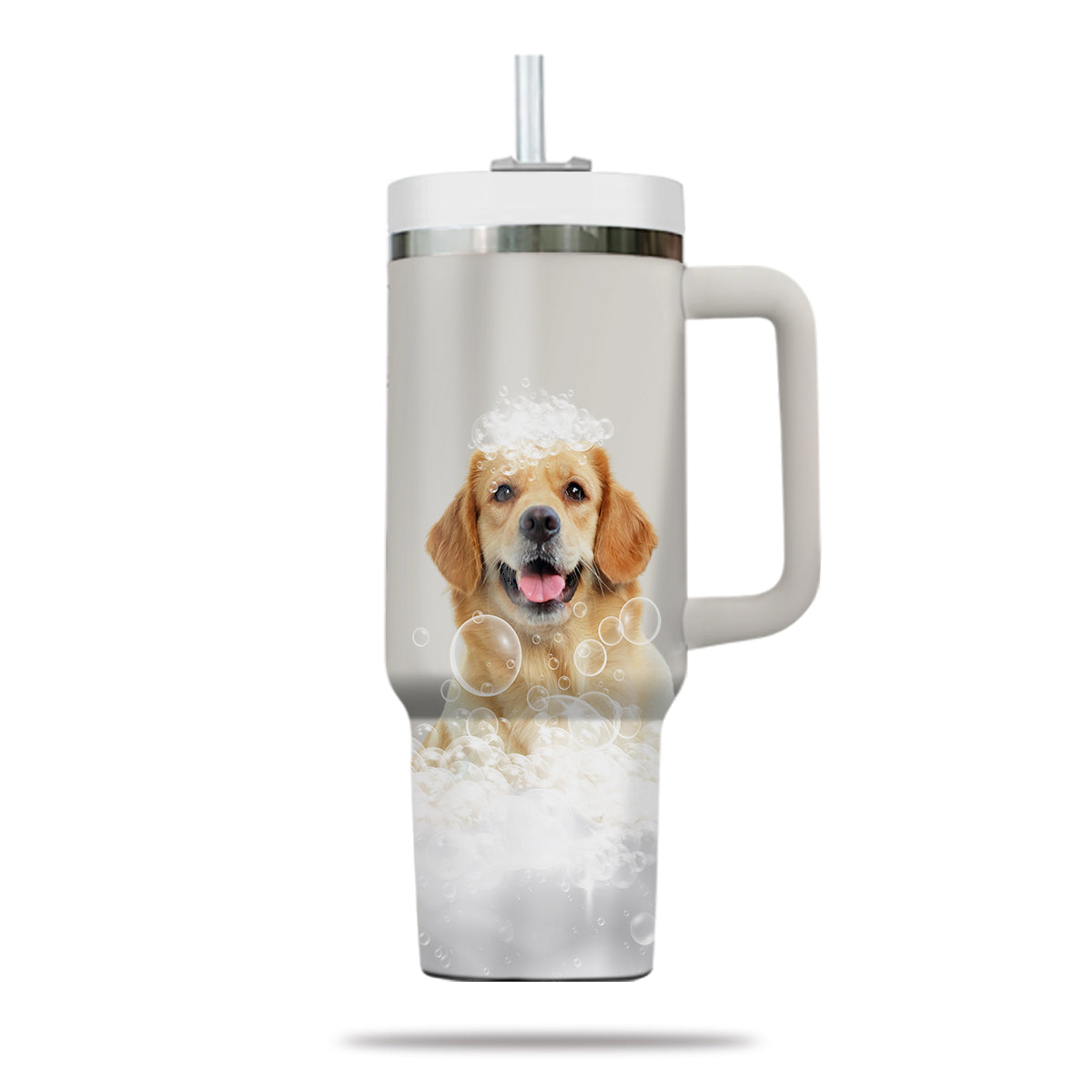 Custom Pet Portrait Photo Tumbler 40oz With Handle, Animal in Tub, Funny Bathroom Art, Dog In Bathtub Print, Puppies Tumbler with Straw, Dog Lover Tumbler, Stainless Steel Tumbler, Insulated Tumbler 19