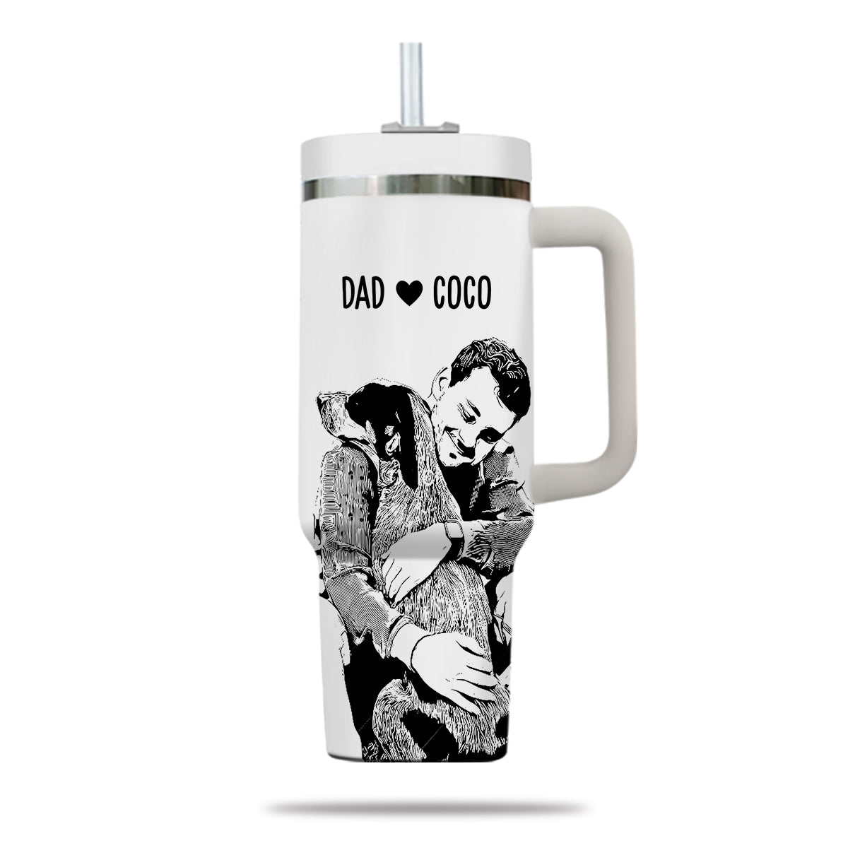 Custom Pet Photo Tumbler 40oz With Handle, Line Drawing Photo Tumbler, Pet and Owner Portrait, Puppies Tumbler with Straw, Dog Lover Tumbler, Stainless Steel Tumbler, Insulated Tumbler, Custom Pet Art, Pet Owner Gift 13