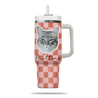 Thumbnail for Custom Pet Portrait Tumbler With Pet Name Photo, Custom Dog Tumbler Personalized Cat Tumbler 40oz With Handle, Custom Checkered Tumbler Puppy Gift Pet Travel Mug, Stainless Steel Tumbler, Insulated Tumbler 17