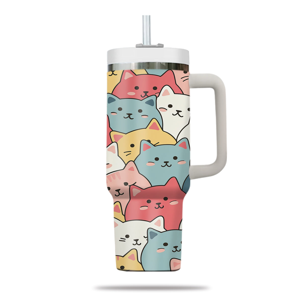 Cute Cat Tumbler 40oz With Handle, Cat Pattern 40oz Tumbler, Cat Lover Tumbler 40oz, Stainless Steel Tumbler, Insulated Tumbler 27