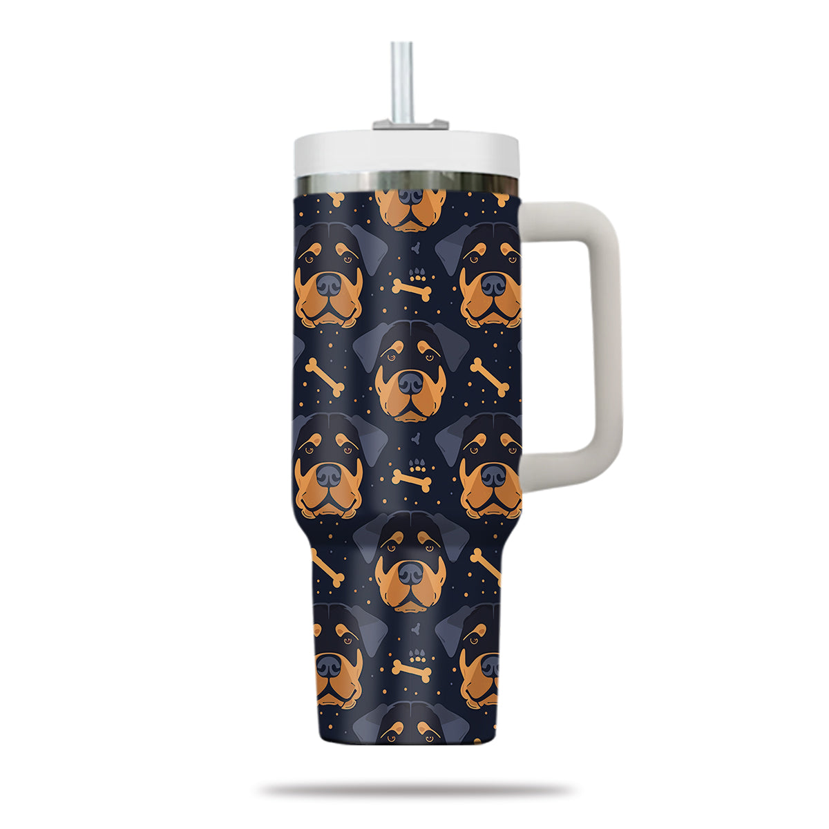 Cute Rottweiler Tumbler 40oz With Handle, Rottweiler Pattern 40oz Tumbler, Dog Paw Photo Tumbler with Straw, Dog Lover Tumbler, Stainless Steel Tumbler, Insulated Tumbler