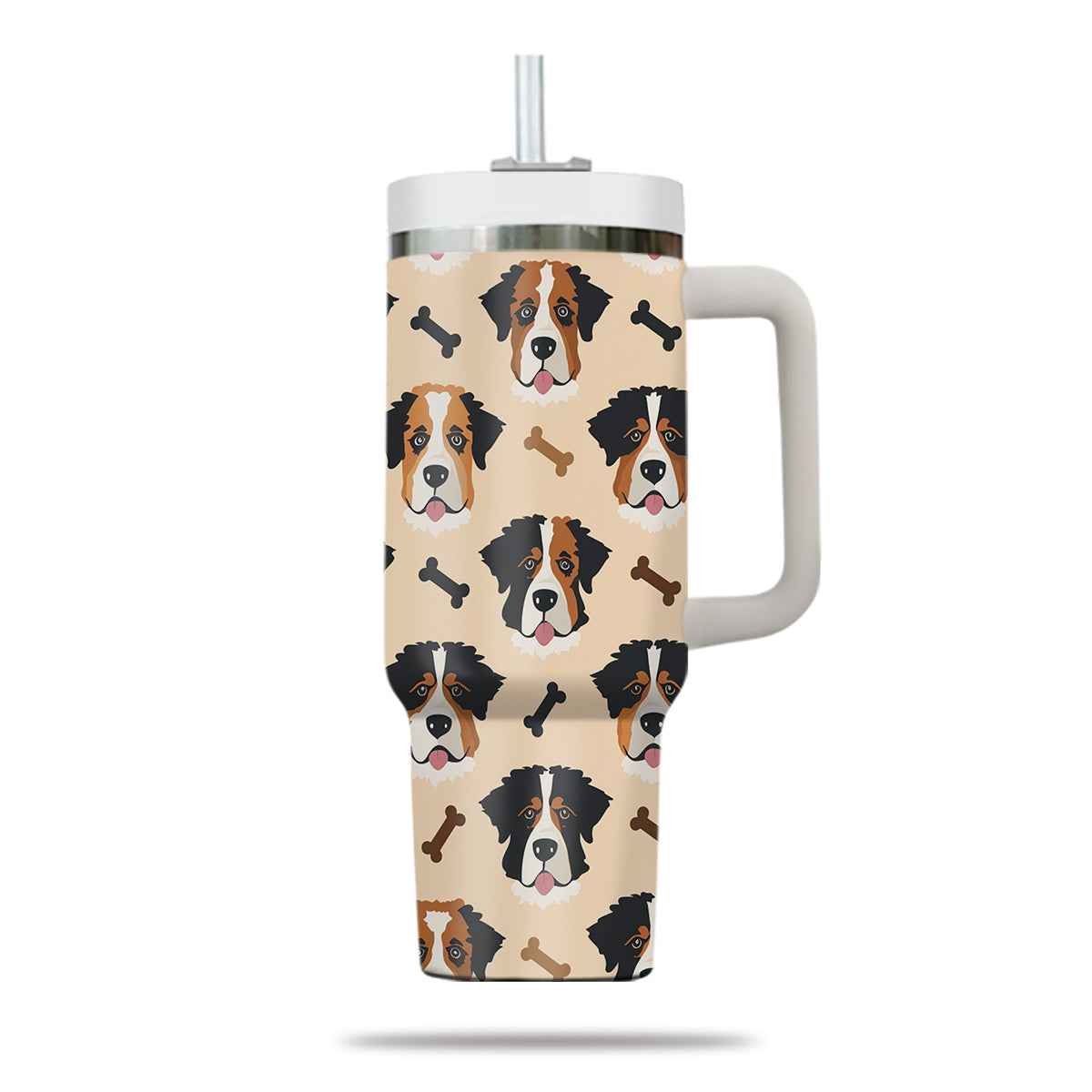 Cute St. Bernard Tumbler 40oz With Handle, St. Bernard Pattern 40oz Tumbler, Dog Paw Photo Tumbler with Straw, Dog Lover Tumbler, Stainless Steel Tumbler, Insulated Tumbler