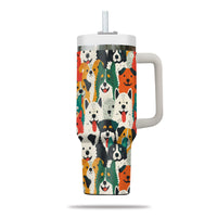 Thumbnail for Cute Dog Tumbler 40oz With Handle, Dog Face Pattern 40oz Tumbler, Puppies Tumbler with Straw, Dog Lover Tumbler, Stainless Steel Tumbler, Insulated Tumbler 01