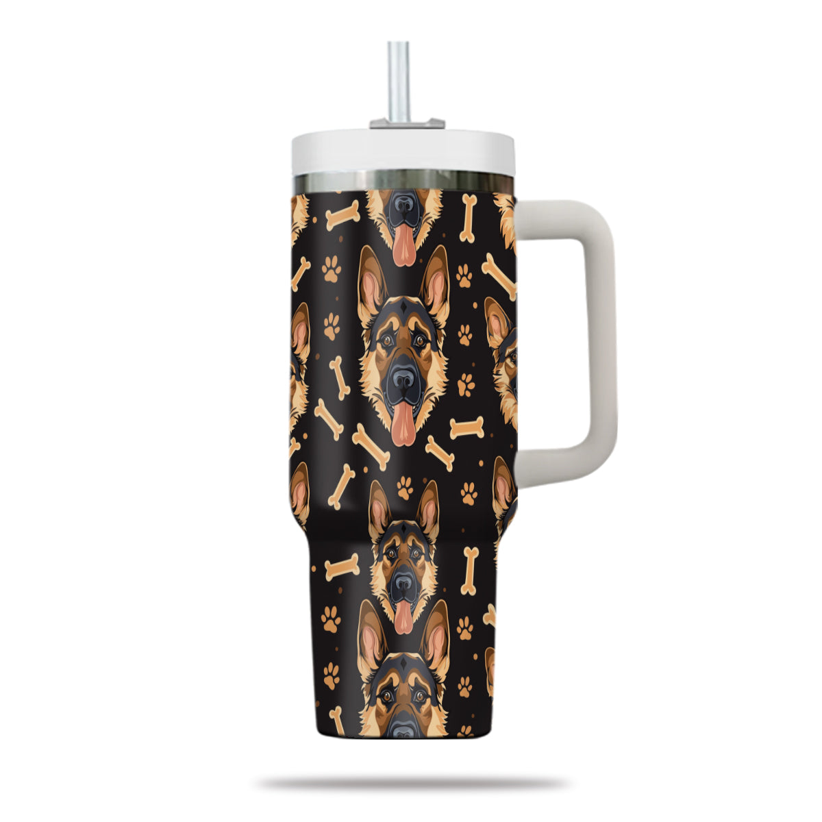 Cute German Shepherd Tumbler 40oz With Handle, German Shepherd Pattern 40oz Tumbler, Dog Paw Photo Tumbler with Straw, Dog Lover Tumbler, Stainless Steel Tumbler, Insulated Tumbler