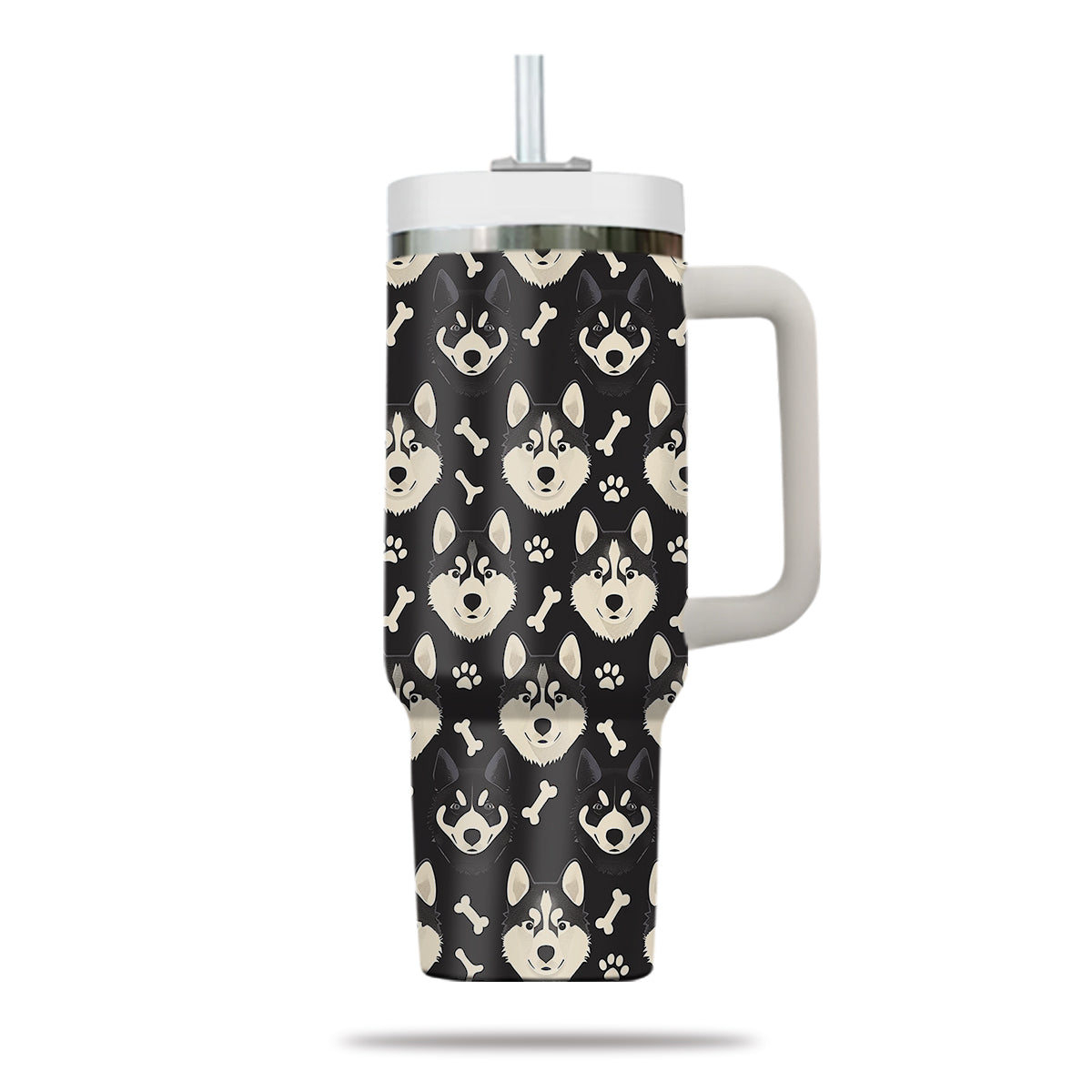 Cute Siberian Husky Tumbler 40oz With Handle, Siberian Husky Pattern 40oz Tumbler, Dog Paw Photo Tumbler with Straw, Dog Lover Tumbler, Stainless Steel Tumbler, Insulated Tumbler 01