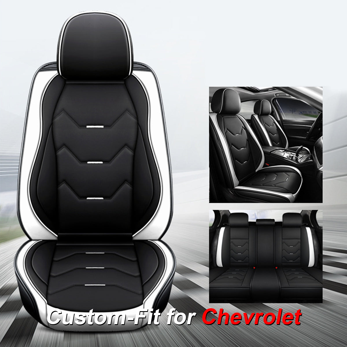 2 Leather Car Seat Covers 5 Seats Full Set, Custom for Fit Sedan SUV Truck Vans Leatherette Automotive Seat Cushion Protector Universal Fit