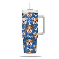 Thumbnail for Cute Bulldog Tumbler 40oz With Handle, Bulldog Pattern 40oz Tumbler, Dog Paw Photo Tumbler with Straw, Dog Lover Tumbler, Stainless Steel Tumbler, Insulated Tumbler