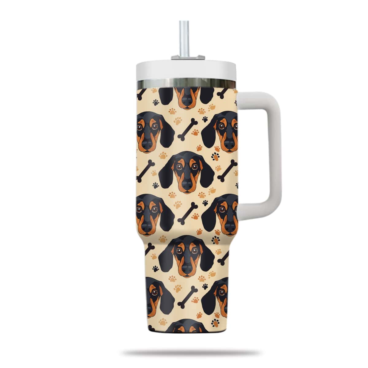 Cute Dachshund Tumbler 40oz With Handle, Dachshund Pattern 40oz Tumbler, Dog Paw Photo Tumbler with Straw, Dog Lover Tumbler, Stainless Steel Tumbler, Insulated Tumbler