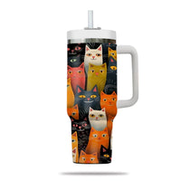 Thumbnail for Cute Cat Tumbler 40oz With Handle, Cat Pattern 40oz Tumbler, Cat Lover Tumbler 40oz, Stainless Steel Tumbler, Insulated Tumbler 02