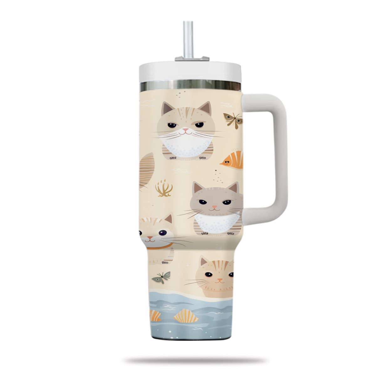 Cute Cat Tumbler 40oz With Handle, Cat Pattern 40oz Tumbler, Cat Lover Tumbler 40oz, Stainless Steel Tumbler, Insulated Tumbler 03