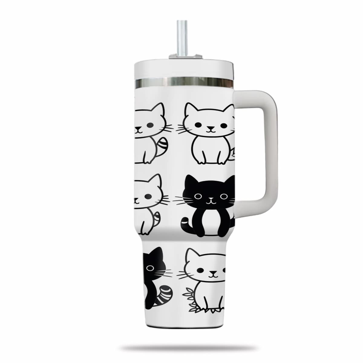 Cute Cat Tumbler 40oz With Handle, Cat Pattern 40oz Tumbler, Cat Lover Tumbler 40oz, Stainless Steel Tumbler, Insulated Tumbler 04