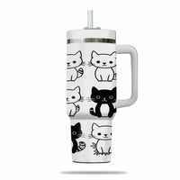 Thumbnail for Cute Cat Tumbler 40oz With Handle, Cat Pattern 40oz Tumbler, Cat Lover Tumbler 40oz, Stainless Steel Tumbler, Insulated Tumbler 04