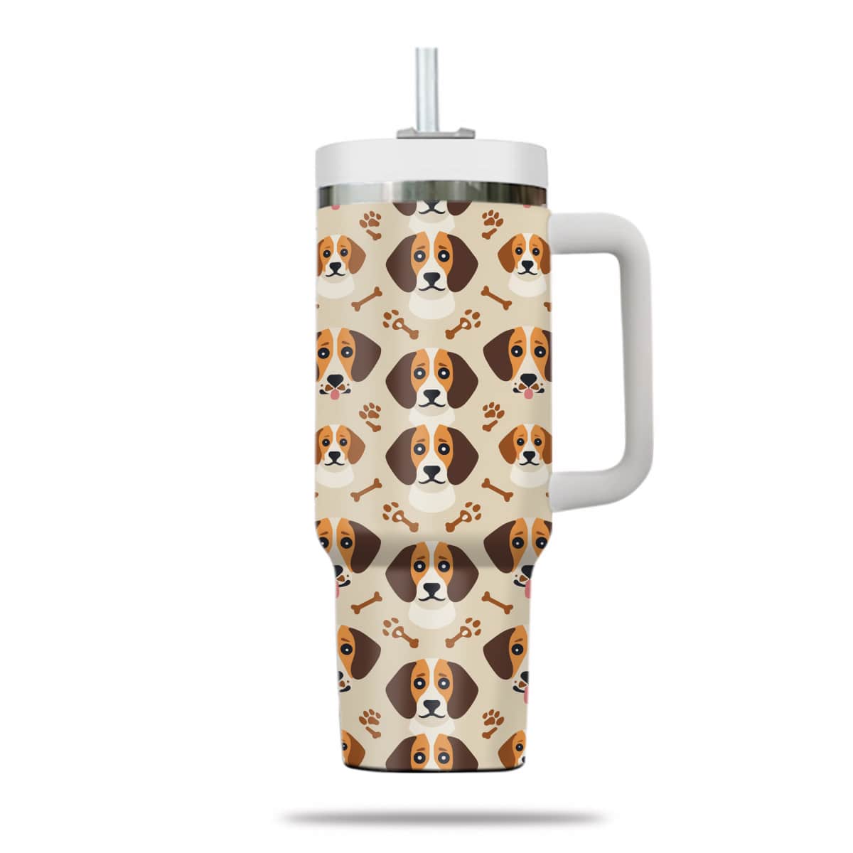 Cute Beagle Tumbler 40oz With Handle, Beagle Pattern 40oz Tumbler, Dog Paw Photo Tumbler with Straw, Dog Lover Tumbler, Stainless Steel Tumbler, Insulated Tumbler