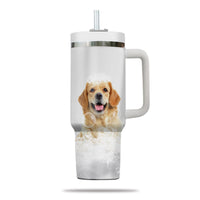 Thumbnail for Custom Pet Portrait Photo Tumbler 40oz With Handle, Animal in Tub, Funny Bathroom Art, Dog In Bathtub Print, Puppies Tumbler with Straw, Dog Lover Tumbler, Stainless Steel Tumbler, Insulated Tumbler 19