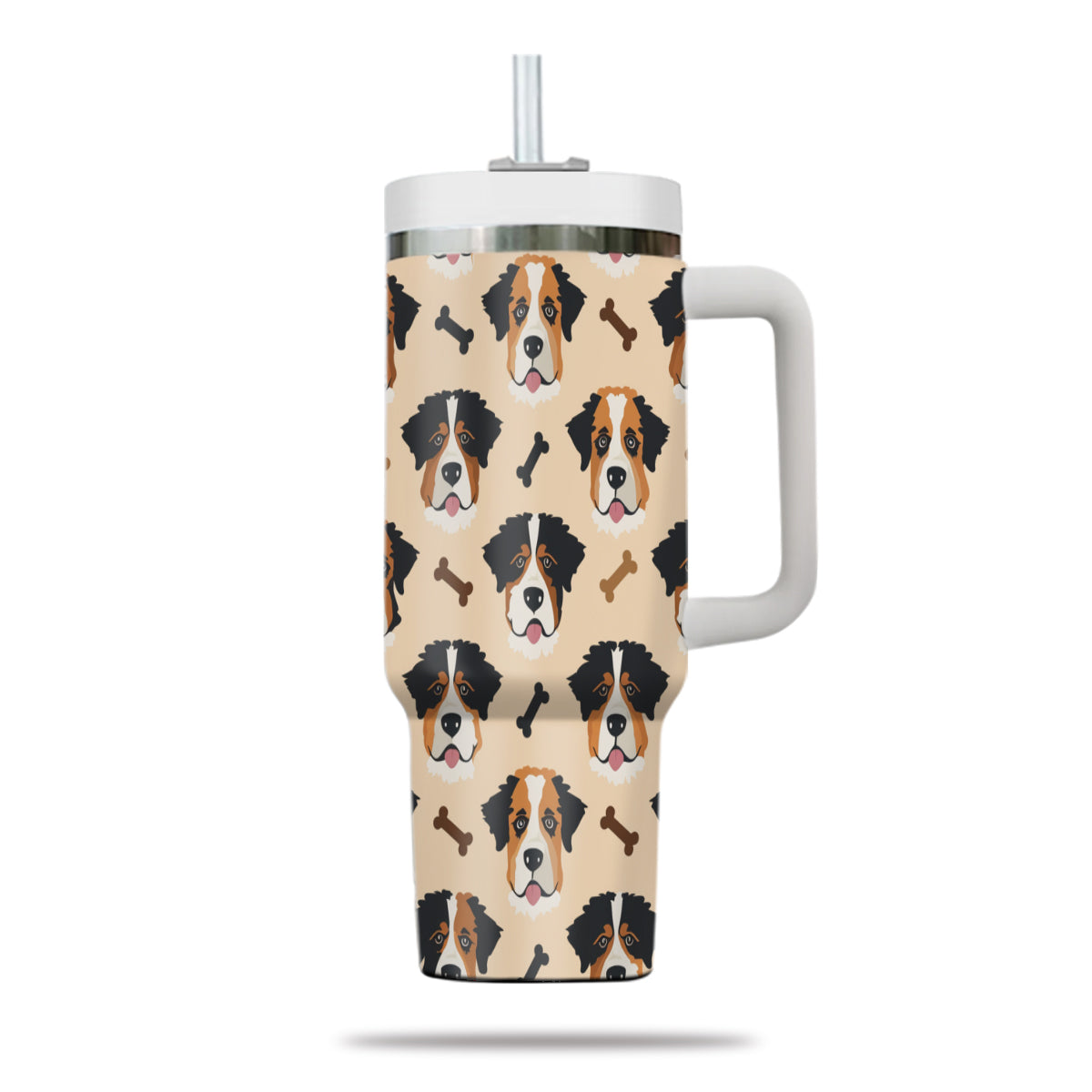 Cute St. Bernard Tumbler 40oz With Handle, St. Bernard Pattern 40oz Tumbler, Dog Paw Photo Tumbler with Straw, Dog Lover Tumbler, Stainless Steel Tumbler, Insulated Tumbler