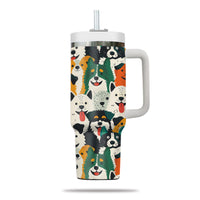 Thumbnail for Cute Dog Tumbler 40oz With Handle, Dog Face Pattern 40oz Tumbler, Puppies Tumbler with Straw, Dog Lover Tumbler, Stainless Steel Tumbler, Insulated Tumbler 01