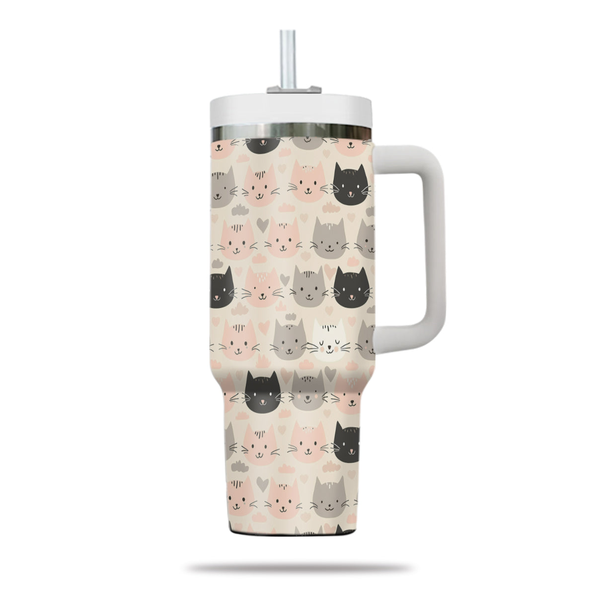 Cute Cat Tumbler 40oz With Handle, Cat Pattern 40oz Tumbler, Cat Lover Tumbler 40oz, Stainless Steel Tumbler, Insulated Tumbler 11