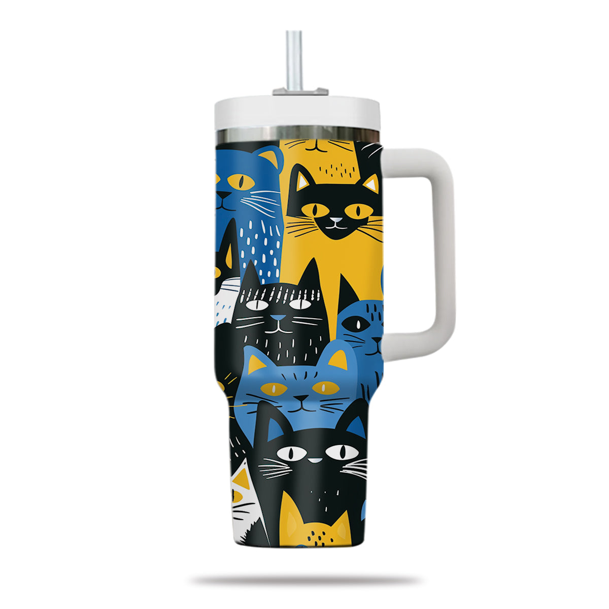 Cute Cat Tumbler 40oz With Handle, Cat Pattern 40oz Tumbler, Cat Lover Tumbler 40oz, Stainless Steel Tumbler, Insulated Tumbler 29