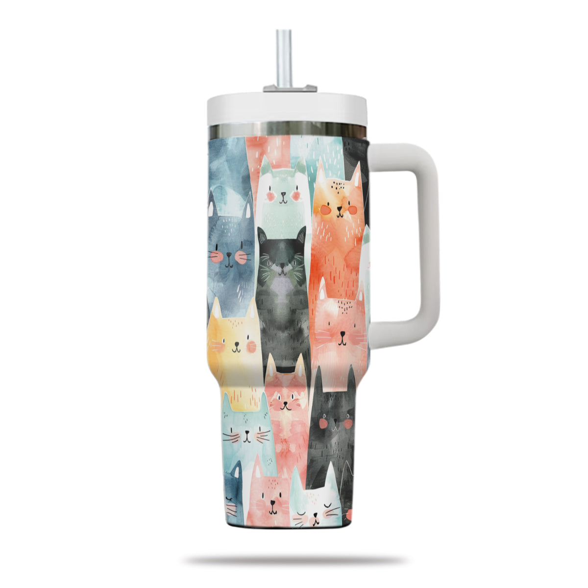 Cute Cat Tumbler 40oz With Handle, Cat Pattern 40oz Tumbler, Cat Lover Tumbler 40oz, Stainless Steel Tumbler, Insulated Tumbler 19