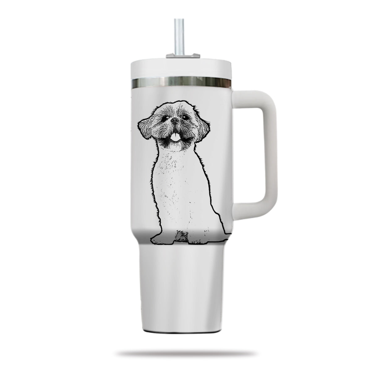 Custom Pet Photo Tumbler 40oz With Handle, Line Drawing Photo Tumbler, Line Art, Puppies Tumbler with Straw, Dog Lover Tumbler, Stainless Steel Tumbler, Insulated Tumbler, Pet Photo Gift with Custom Pet Image, Custom Pet Art, Pet Drawing 12