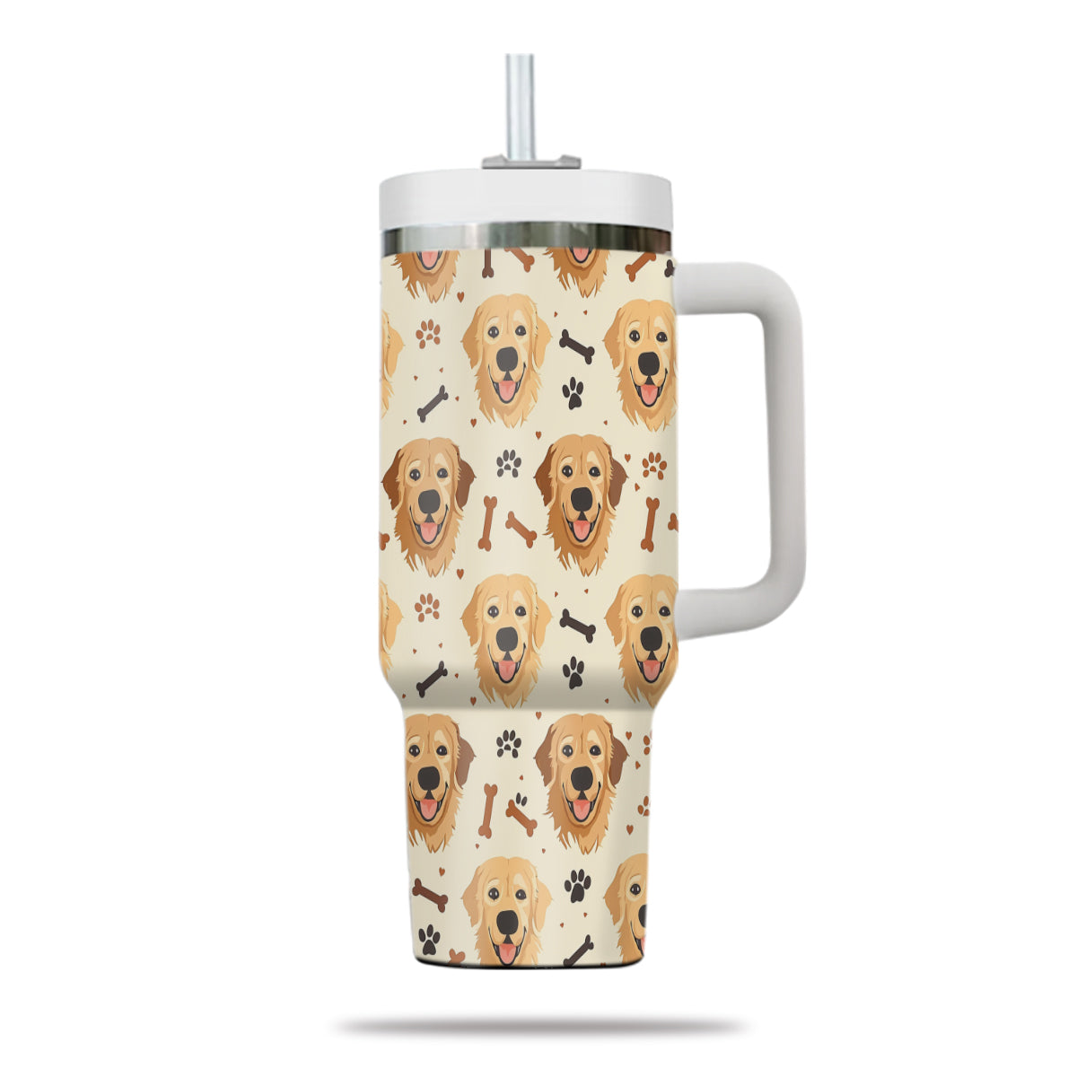 Cute Golden Retriever Tumbler 40oz With Handle, Golden Retriever Pattern 40oz Tumbler, Dog Paw Photo Tumbler with Straw, Dog Lover Tumbler, Stainless Steel Tumbler, Insulated Tumbler