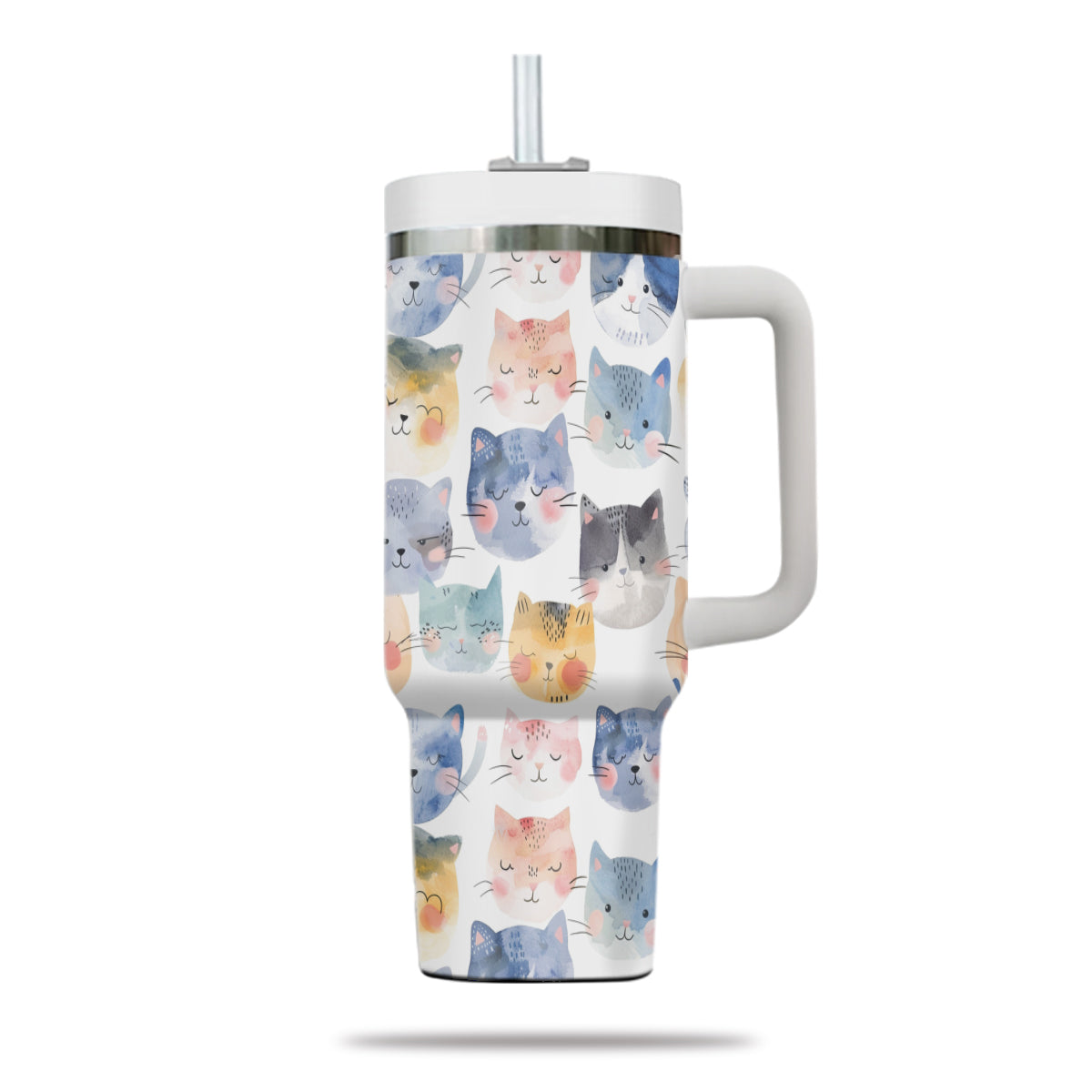 Cute Cat Tumbler 40oz With Handle, Cat Pattern 40oz Tumbler, Cat Lover Tumbler 40oz, Stainless Steel Tumbler, Insulated Tumbler 18