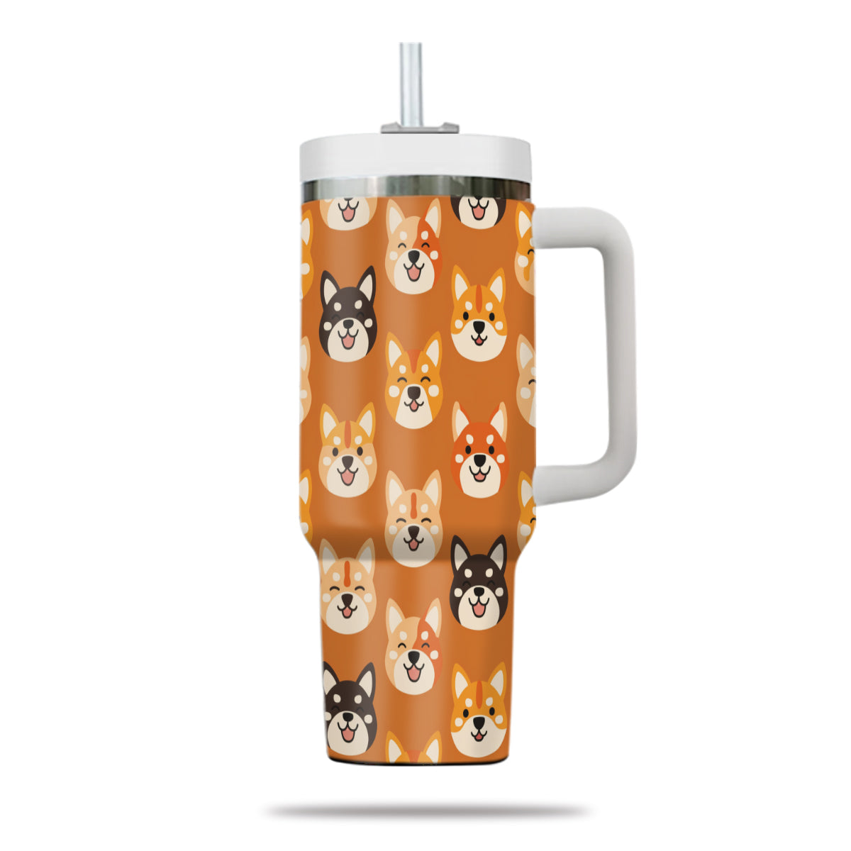 Cute Shiba Tumbler 40oz With Handle, Shiba Pattern 40oz Tumbler, Dog Paw Photo Tumbler with Straw, Dog Lover Tumbler, Stainless Steel Tumbler, Insulated Tumbler 02