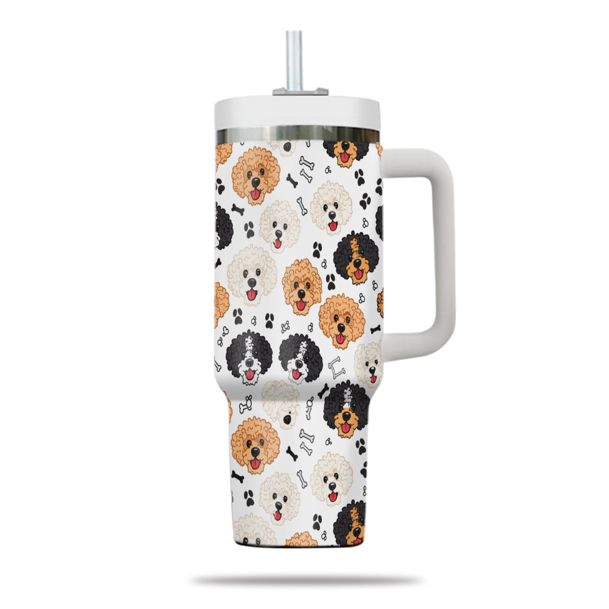 Cute Poodle Tumbler 40oz With Handle, Poodle Pattern 40oz Tumbler, Dog Paw Photo Tumbler with Straw, Dog Lover Tumbler, Stainless Steel Tumbler, Insulated Tumbler 02