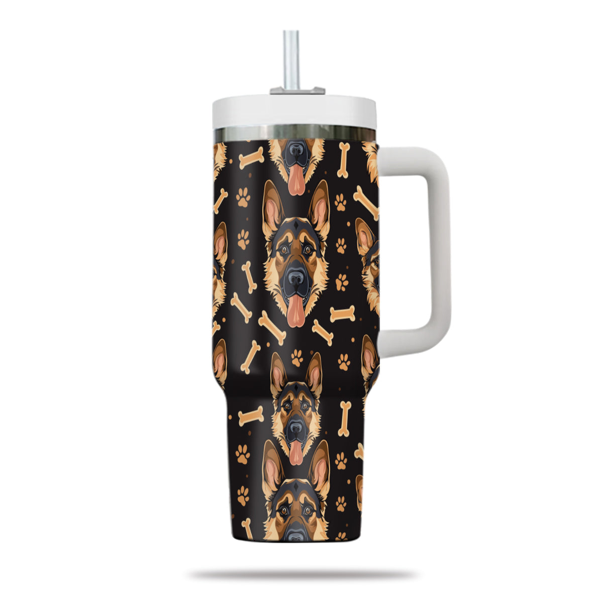 Cute German Shepherd Tumbler 40oz With Handle, German Shepherd Pattern 40oz Tumbler, Dog Paw Photo Tumbler with Straw, Dog Lover Tumbler, Stainless Steel Tumbler, Insulated Tumbler