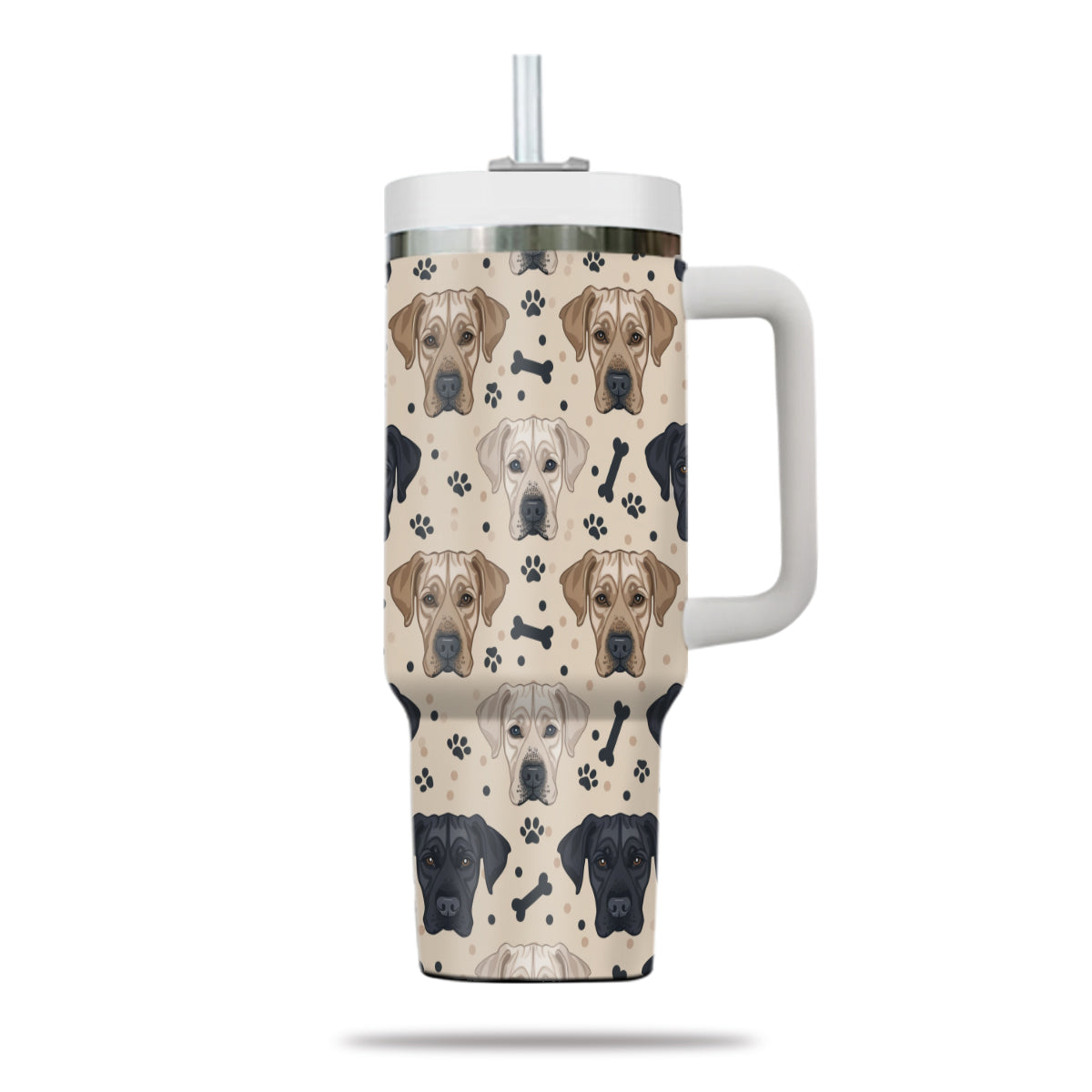 Cute Labrador Retriever Tumbler 40oz With Handle, Labrador Retriever Pattern 40oz Tumbler, Dog Paw Photo Tumbler with Straw, Dog Lover Tumbler, Stainless Steel Tumbler, Insulated Tumbler