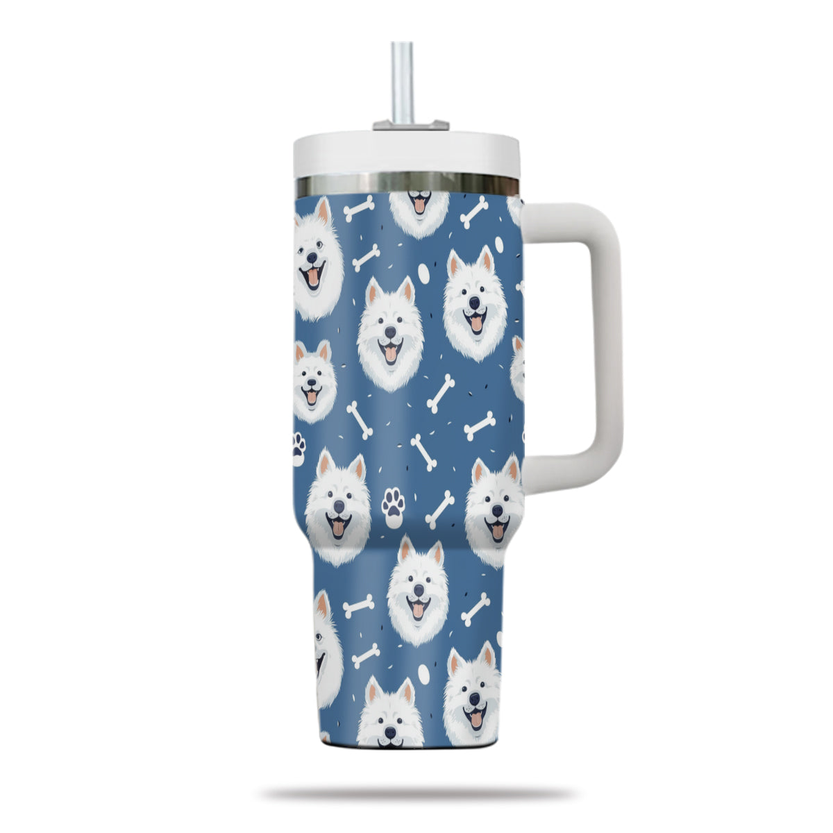 Cute Samoyed Tumbler 40oz With Handle, Samoyed Pattern 40oz Tumbler, Dog Paw Photo Tumbler with Straw, Dog Lover Tumbler, Stainless Steel Tumbler, Insulated Tumbler 01