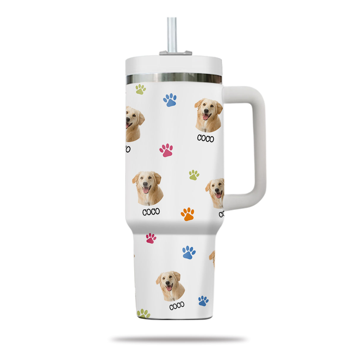 Custom Pet Photo Tumbler 40oz With Handle, Just A Girl Who Loves Dogs: Personalized Cute Dog Gifts for Dog Mom, Pets, Paw Prints , Puppies Tumbler with Straw, Dog Lover Tumbler, Favorite Pet Tumbler, Stainless Steel Tumbler, Insulated Tumbler 09