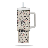 Thumbnail for Cute Siberian Husky Tumbler 40oz With Handle, Siberian Husky Pattern 40oz Tumbler, Dog Paw Photo Tumbler with Straw, Dog Lover Tumbler, Stainless Steel Tumbler, Insulated Tumbler 02