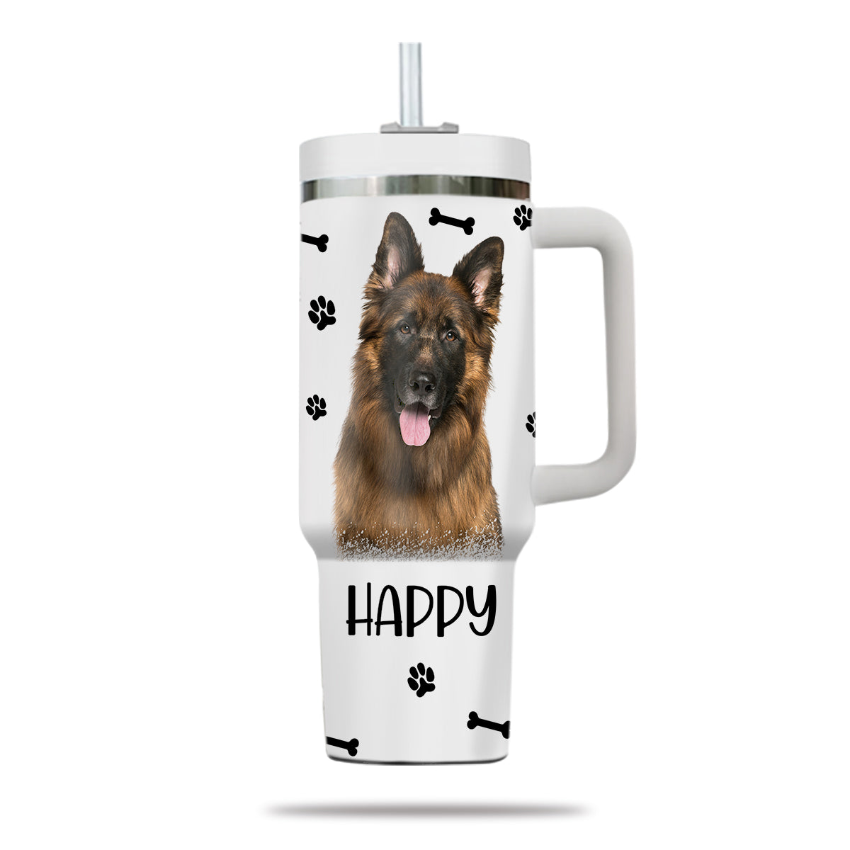 Custom Pet Photo Tumbler 40oz With Handle, Watercolor Pet Portrait From Photo Tumbler,  Personalized Dog Face Photo Tumbler with Straw, Dog Lover Tumbler, Stainless Steel Tumbler, Insulated Tumbler 15