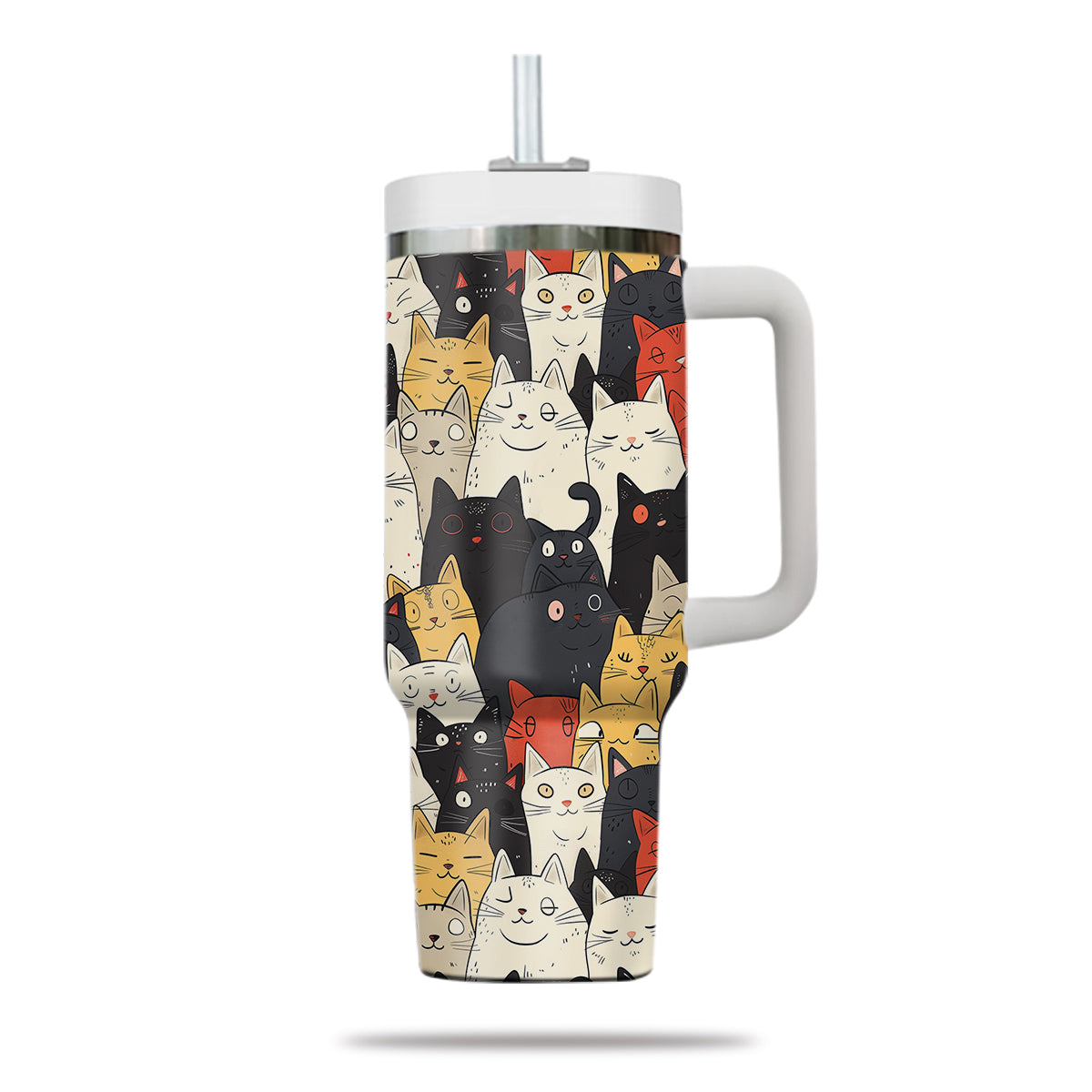 Cute Cat Tumbler 40oz With Handle, Cat Pattern 40oz Tumbler, Cat Lover Tumbler 40oz, Stainless Steel Tumbler, Insulated Tumbler 21