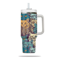 Thumbnail for Cute Cat Tumbler 40oz With Handle, Cat Pattern 40oz Tumbler, Cat Lover Tumbler 40oz, Stainless Steel Tumbler, Insulated Tumbler 24